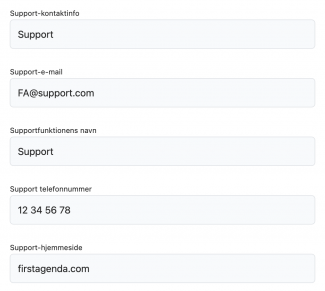 Indstillinger under Support