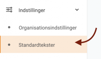 Klik på Standardtekster i venstremenuen