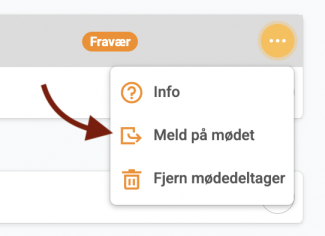 Klik på Meld på mødet