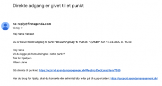 mail notifikation for direkte adgang til punkt med en besked