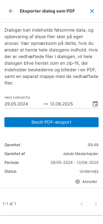 Skærmbillede af eksporter dialoger som PDF